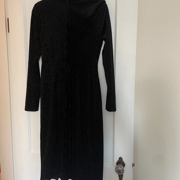 Black Halo Miramar Sheath Dress in Black w/ Silver Pinstripe - Picture 2 of 11